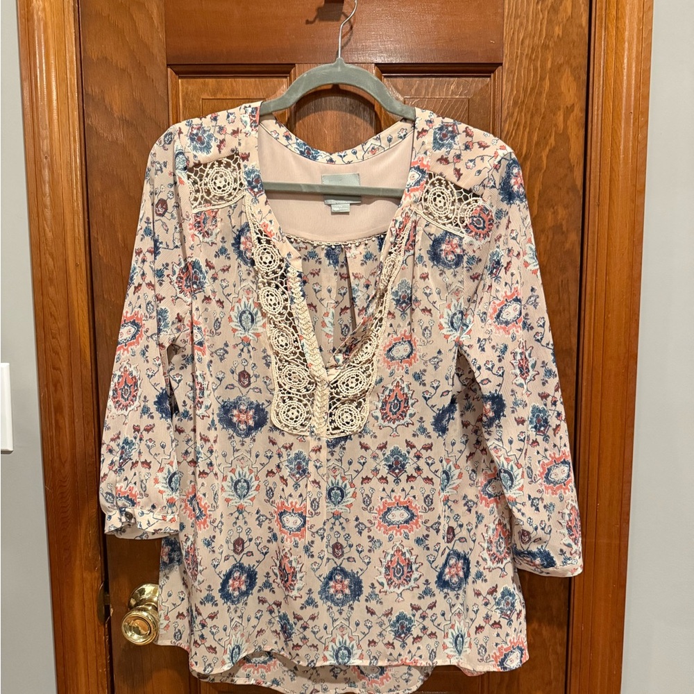 Maeve Cream Floral Crochet-Trim Tunic